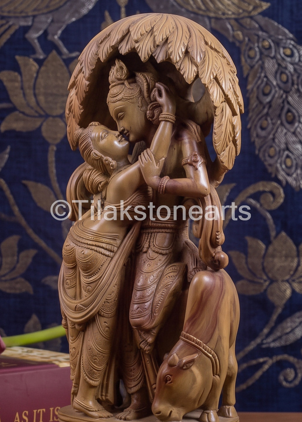 The Divine Radha Krishna Jodi 9" Pure Natural Oakwood Stone Idol