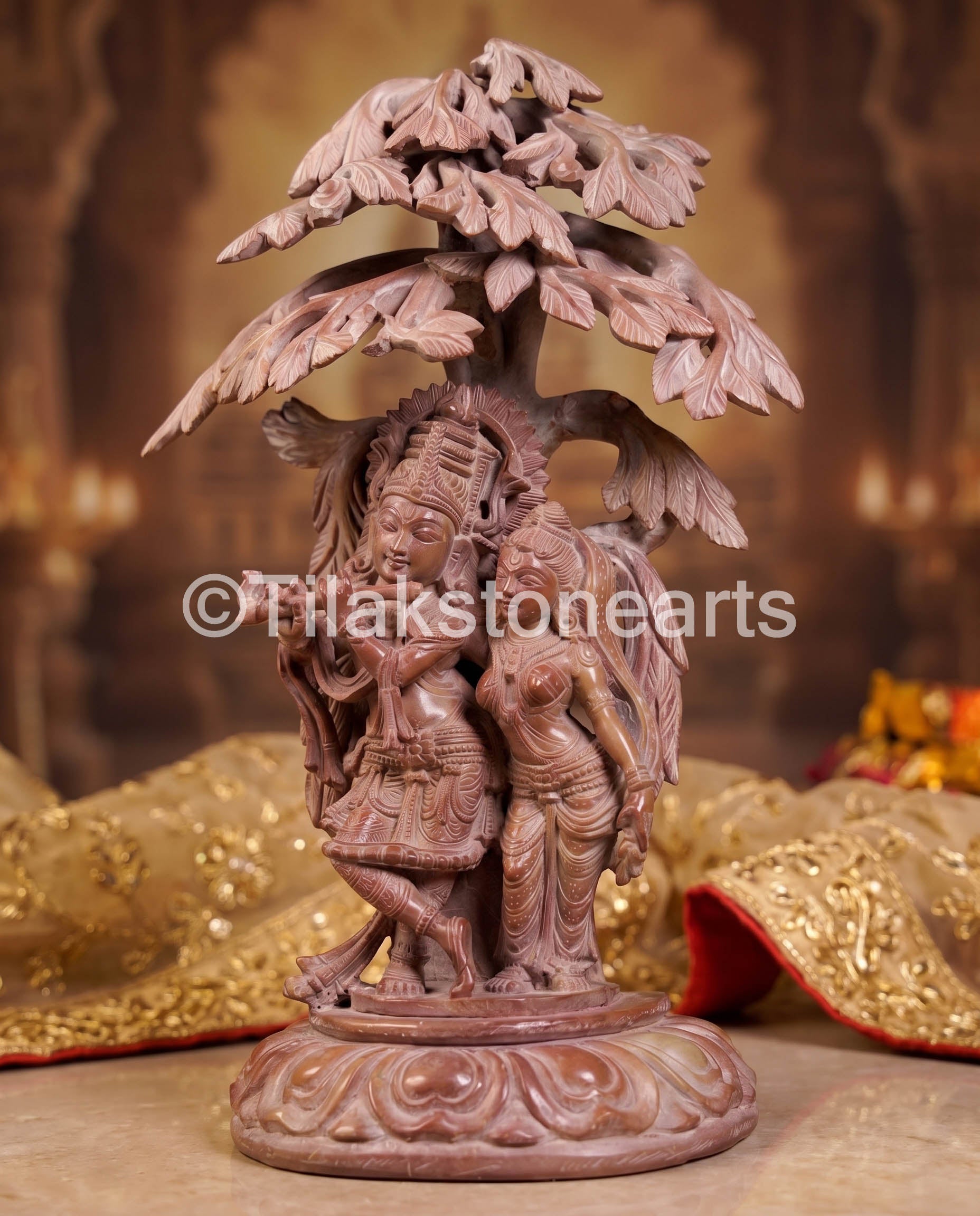 The Divine Radha Krishna Jodi 12" Pure Natural Oakwood Stone Idol