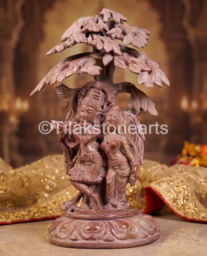 The Divine Radha Krishna Jodi 12" Pure Natural Oakwood Stone Idol