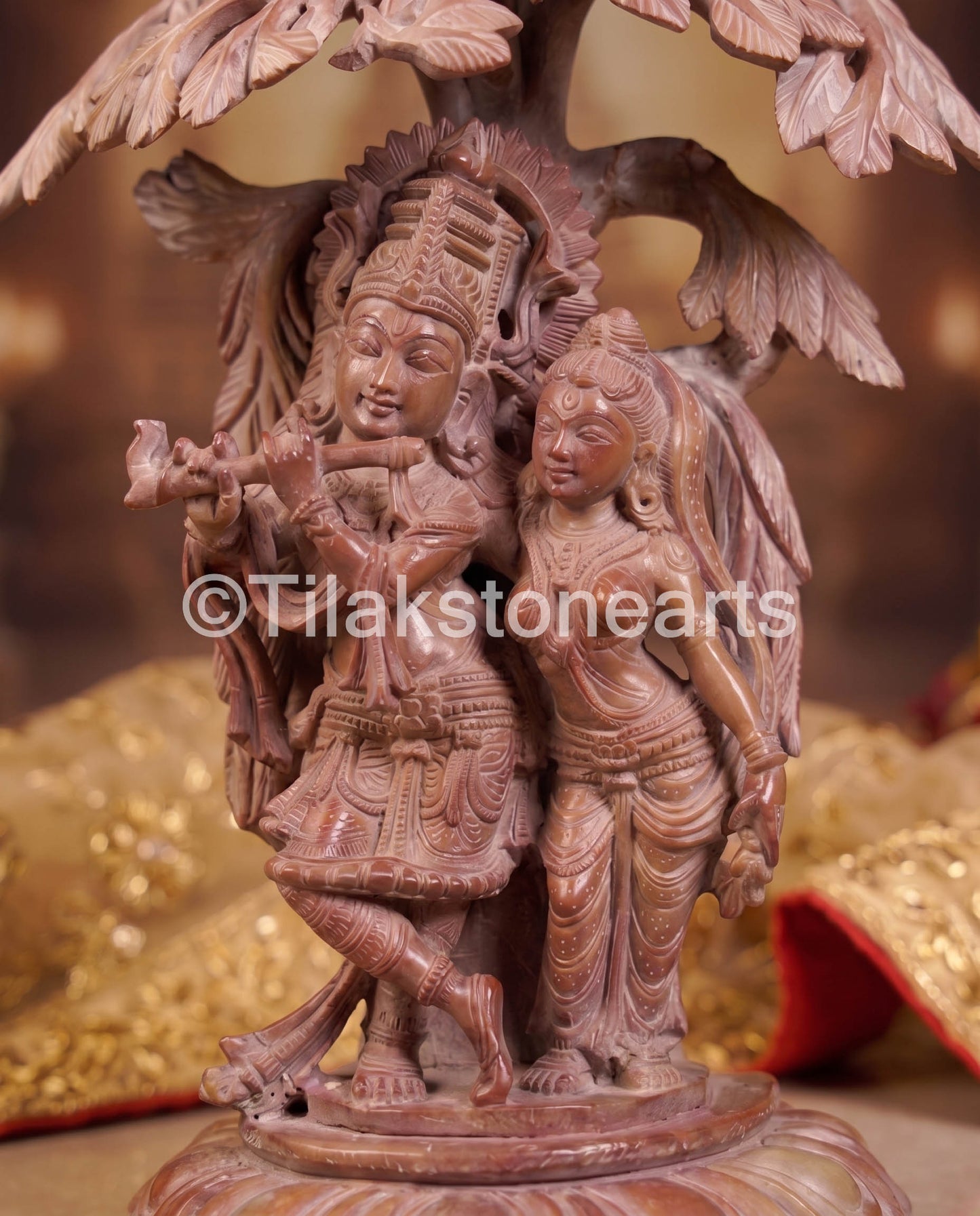 The Divine Radha Krishna Jodi 12" Pure Natural Oakwood Stone Idol