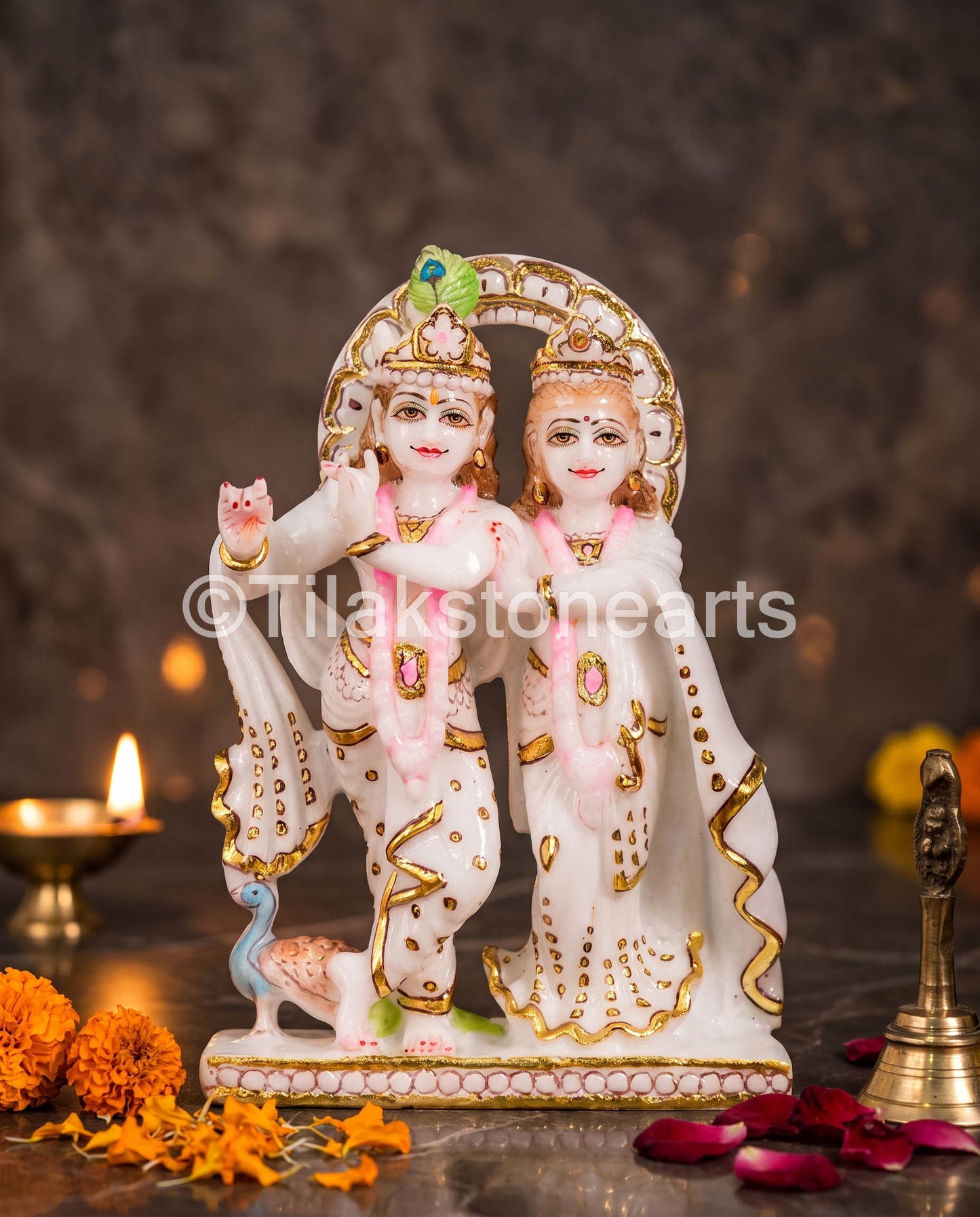 Serene Radha Krishna Jugal Jodi 9" Vietnam Pure White Marble Idol