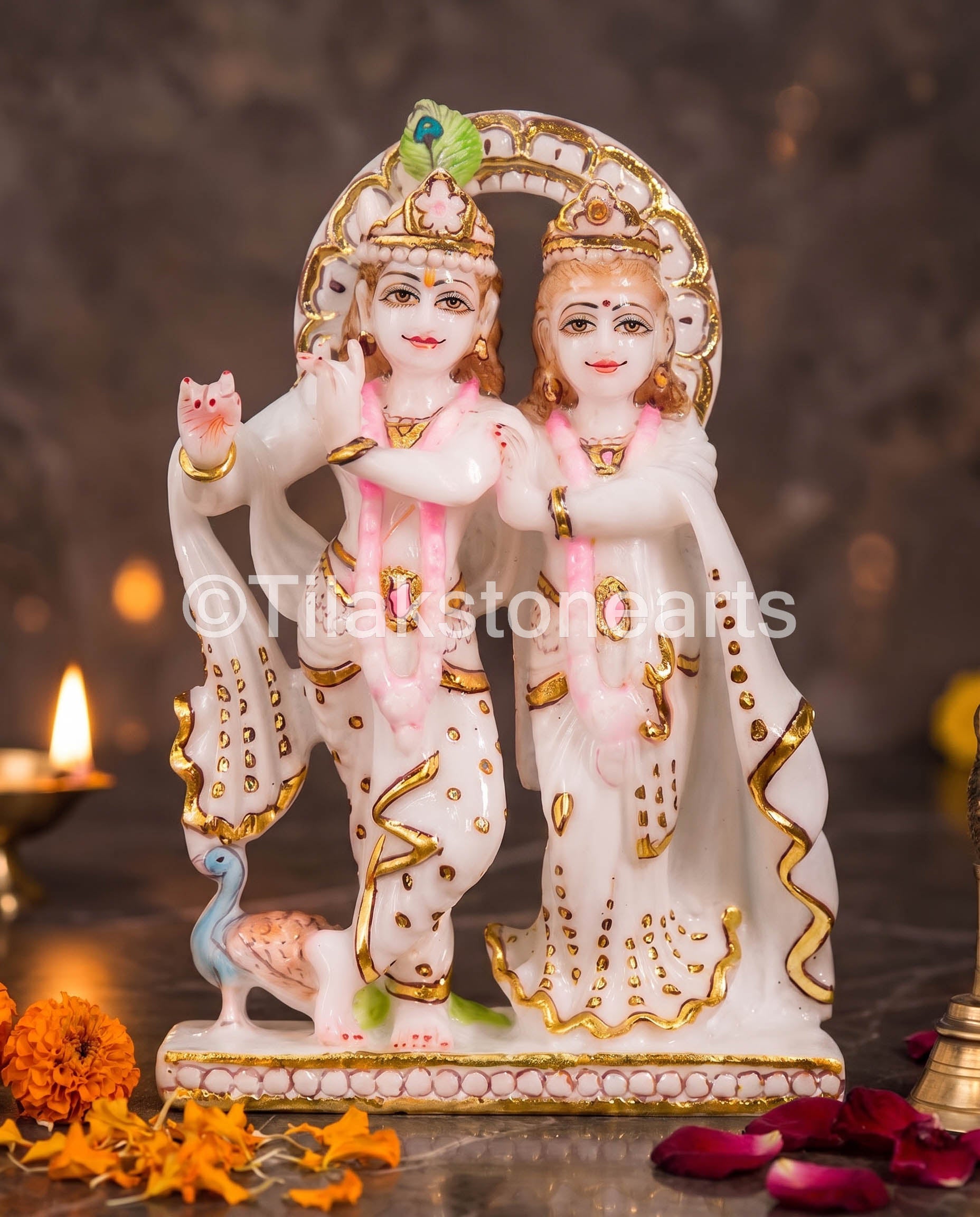 Serene Radha Krishna Jugal Jodi 9" Vietnam Pure White Marble Idol