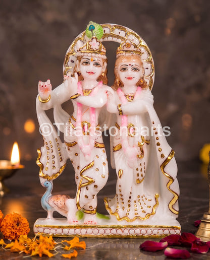 Serene Radha Krishna Jugal Jodi 9" Vietnam Pure White Marble Idol
