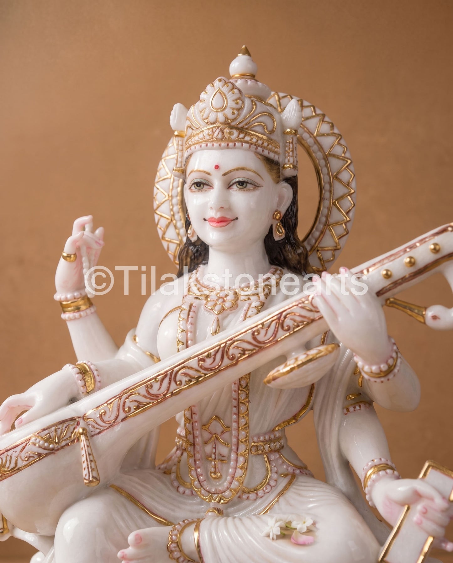 Gyan Devi Saraswati Mata 36" Vietnam Pure White Marble Idol