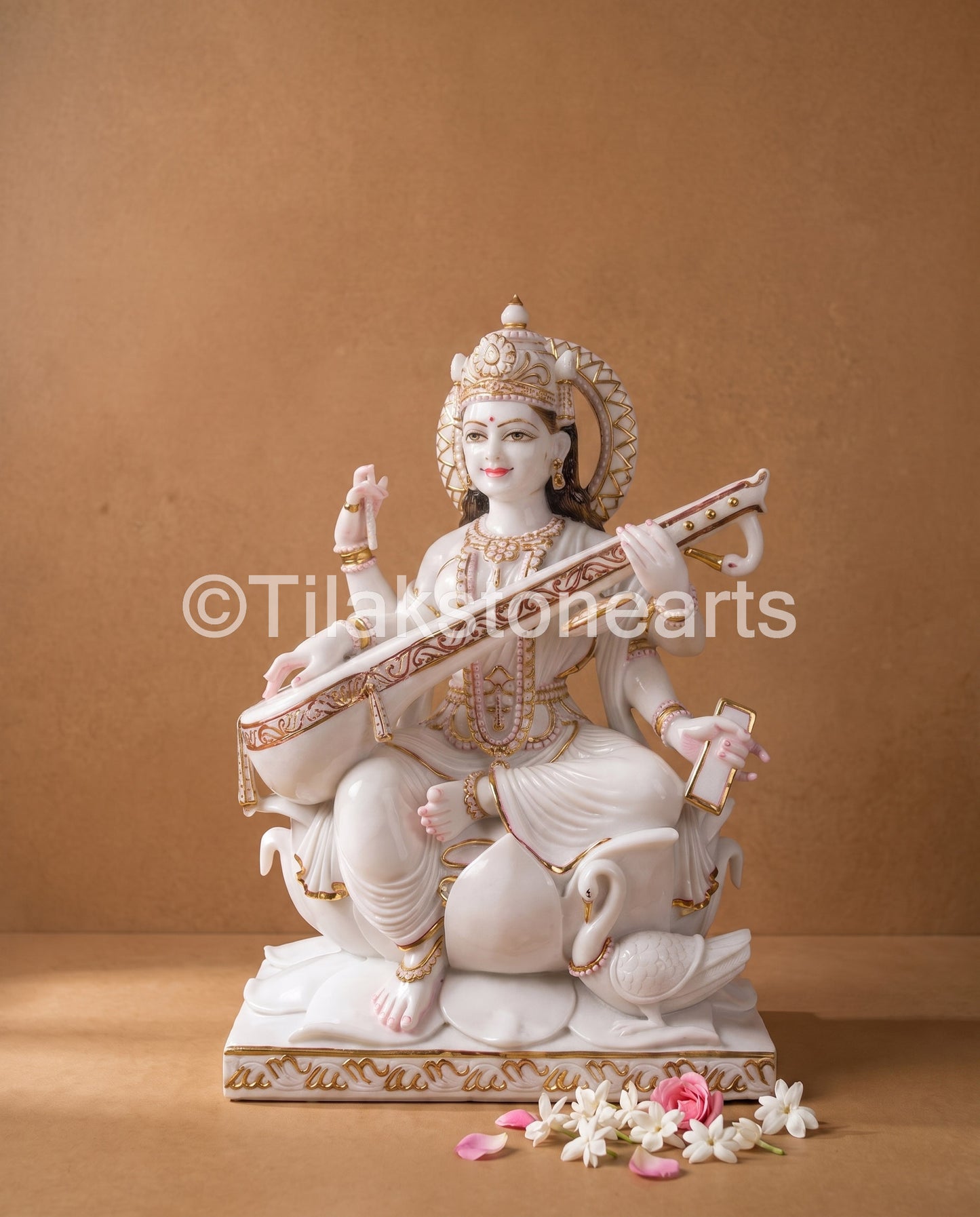Gyan Devi Saraswati Mata 36" Vietnam Pure White Marble Idol