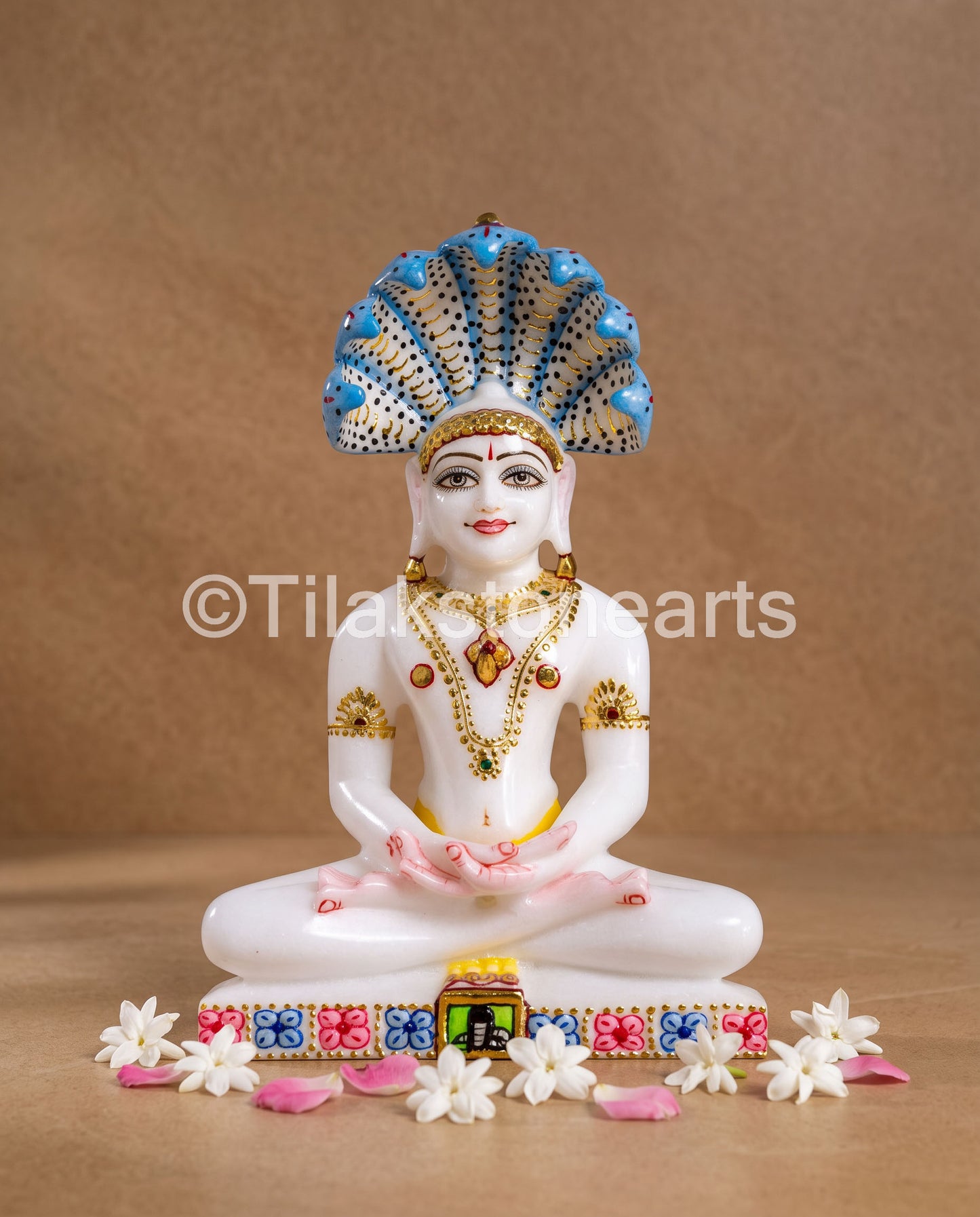 Parshwanath Bhagwan Jain God 11" Vietnam Pure White Marble Idol