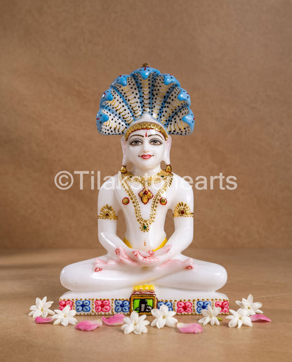 Parshwanath Bhagwan Jain God 11" Vietnam Pure White Marble Idol