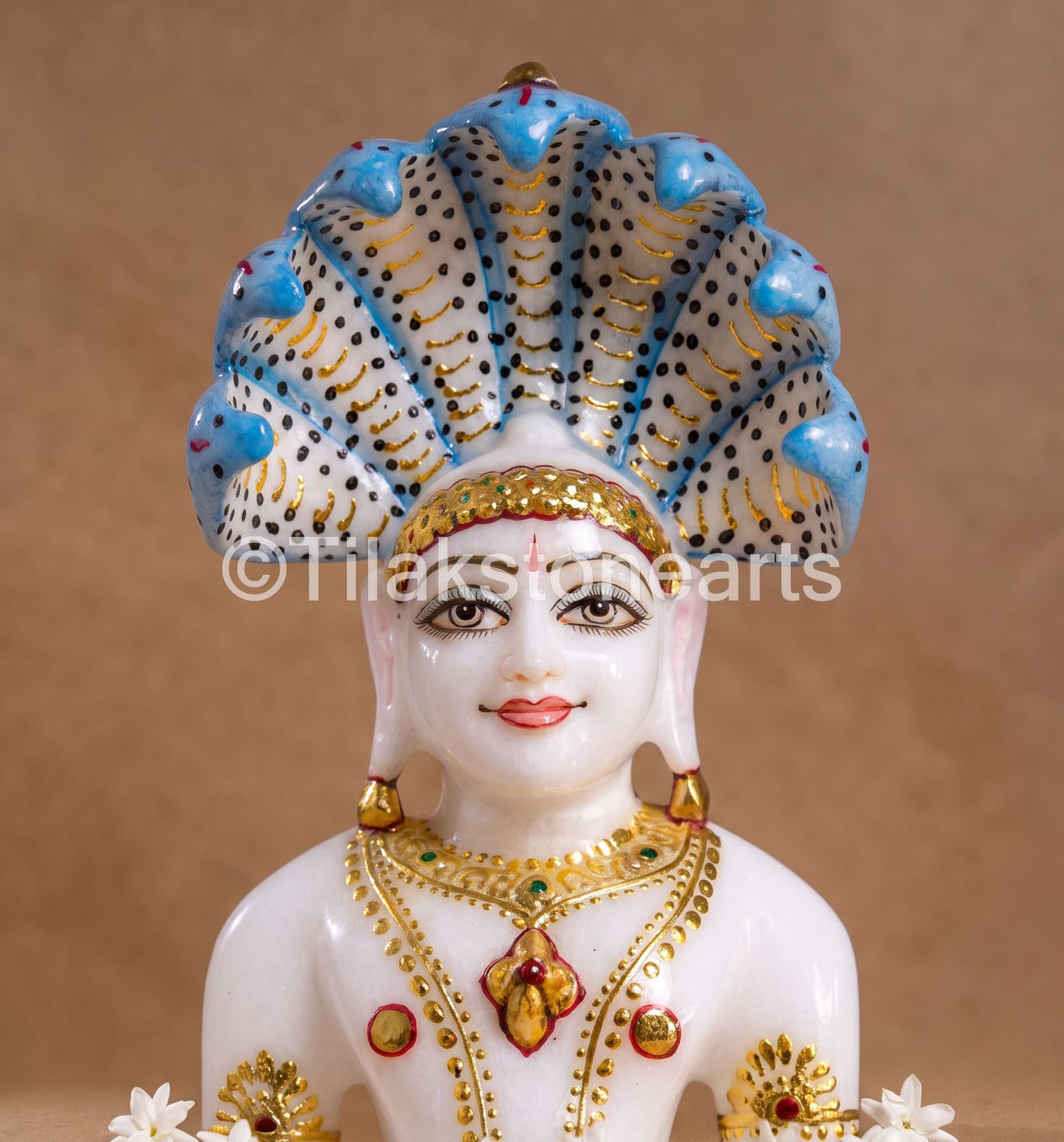 Parshwanath Bhagwan Jain God 11" Vietnam Pure White Marble Idol
