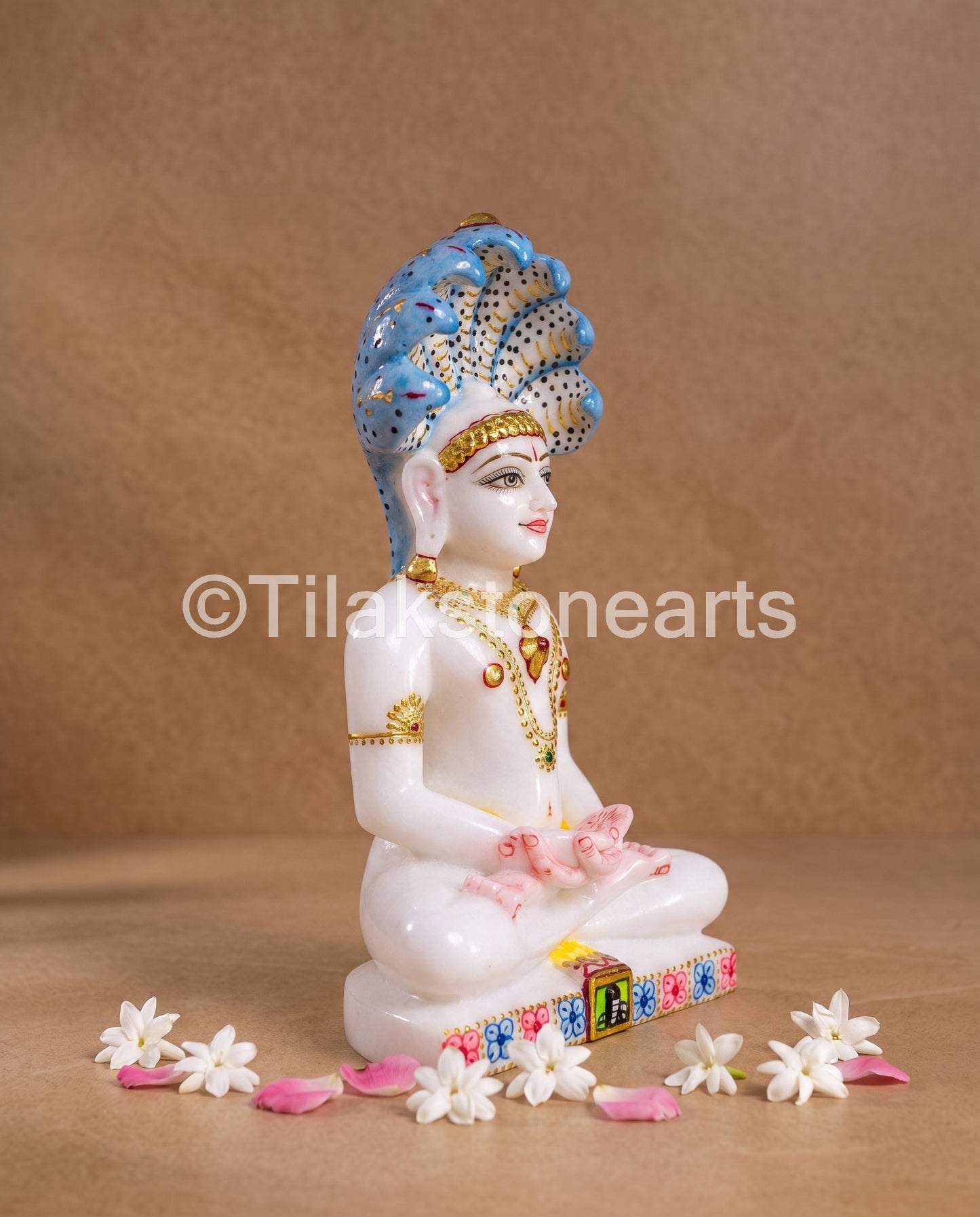 Parshwanath Bhagwan Jain God 11" Vietnam Pure White Marble Idol