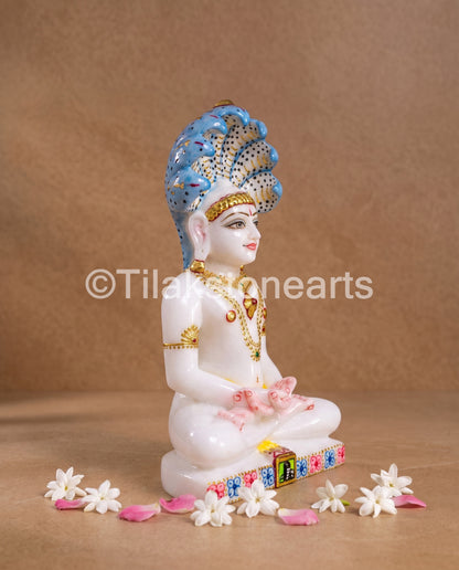 Parshwanath Bhagwan Jain God 11" Vietnam Pure White Marble Idol