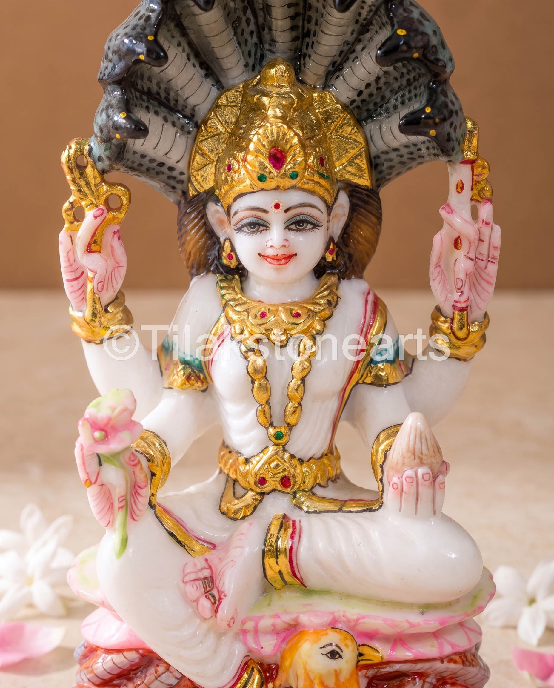 Maa Padmavati Jain God 9" Vietnam Pure White Marble Idol