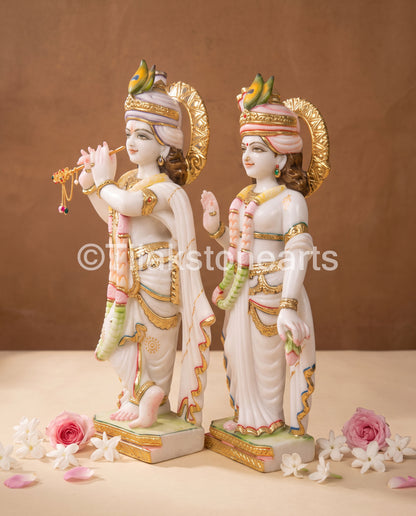The Divine Radha Krishna Jodi 18" Vietnam Pure White Marble Idol