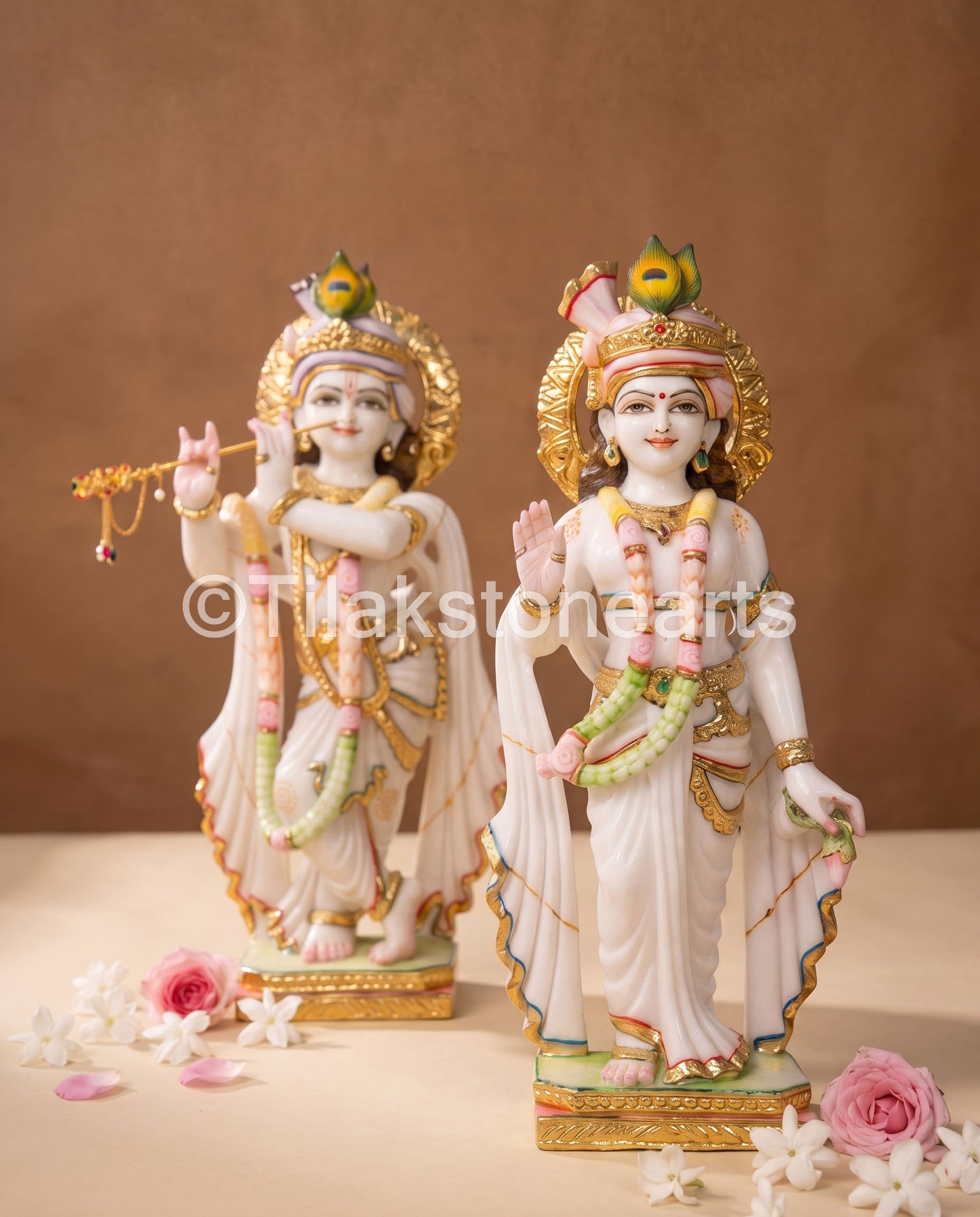 The Divine Radha Krishna Jodi 18" Vietnam Pure White Marble Idol