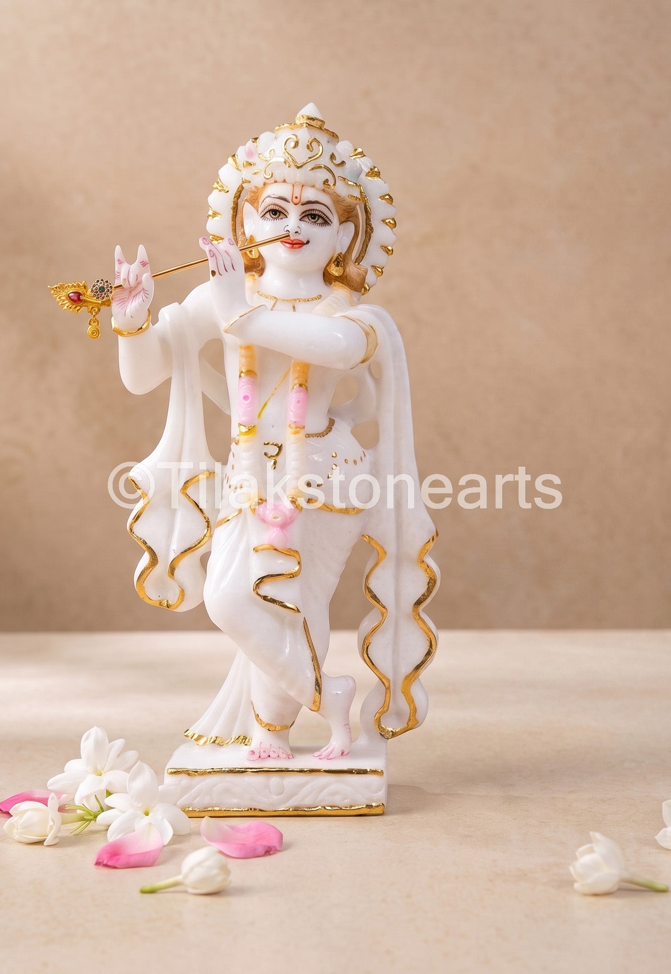 Lord Krishna 9" Vietnam Pure White Marble Idol