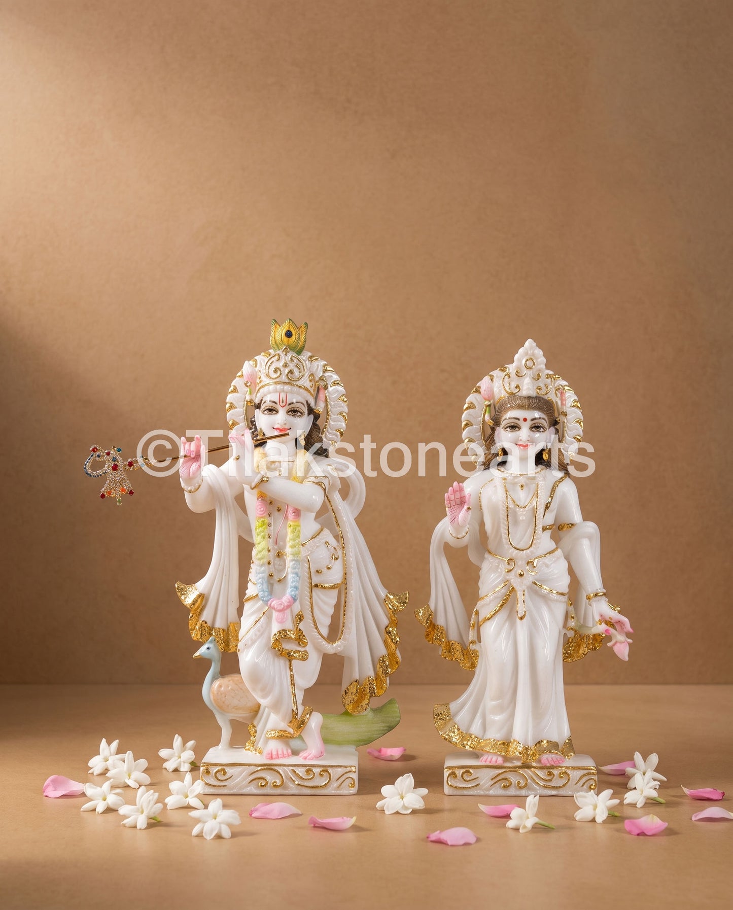 The Divine Radha Krishna Pair 12" Vietnam Pure White Marble Idol