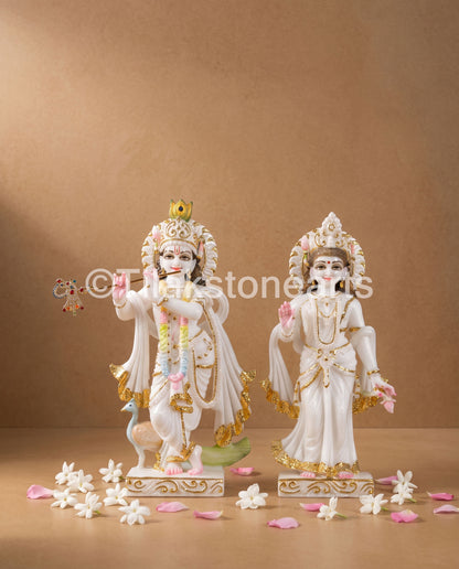 The Divine Radha Krishna Pair 12" Vietnam Pure White Marble Idol