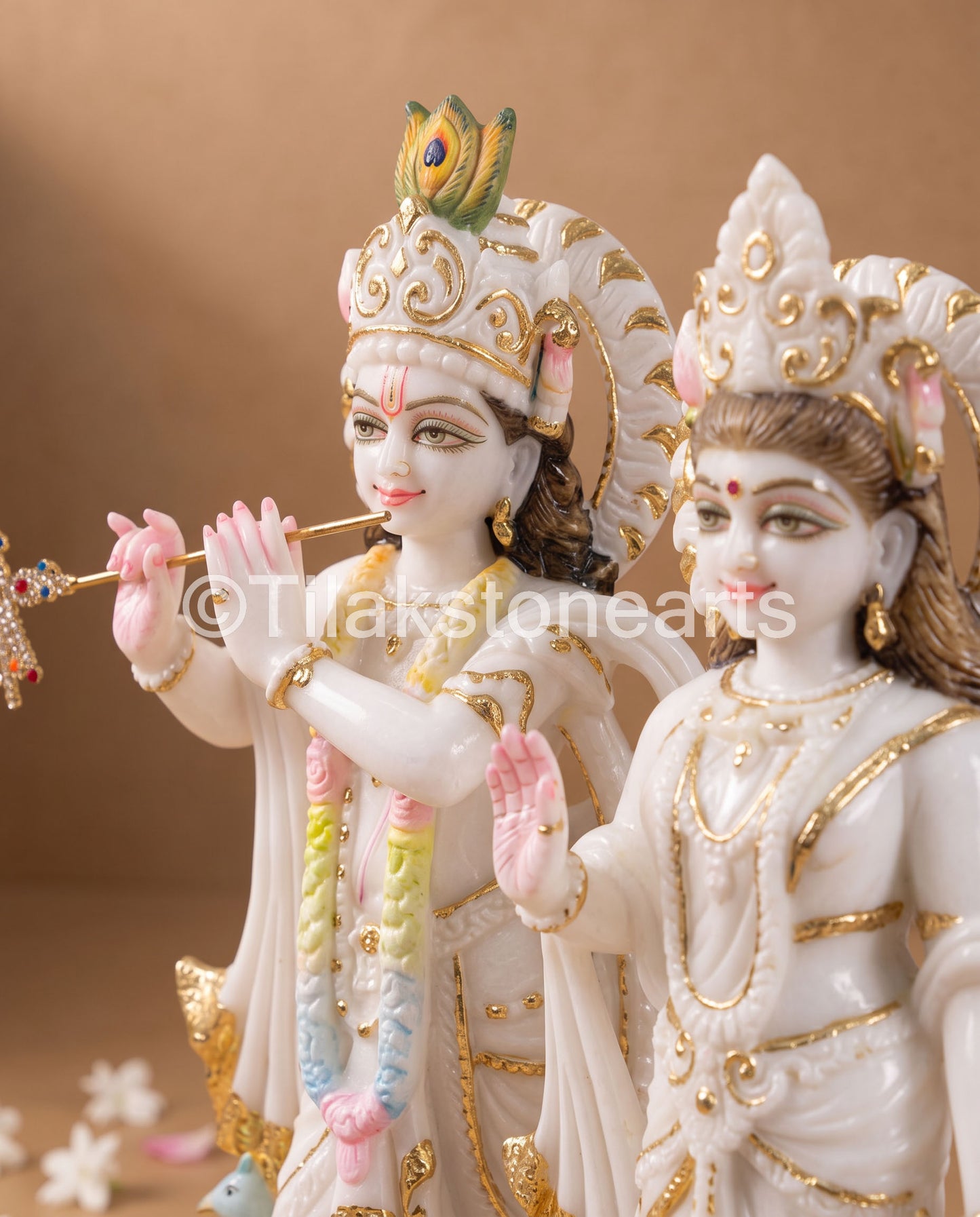 The Divine Radha Krishna Pair 12" Vietnam Pure White Marble Idol