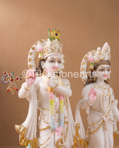 The Divine Radha Krishna Pair 12" Vietnam Pure White Marble Idol