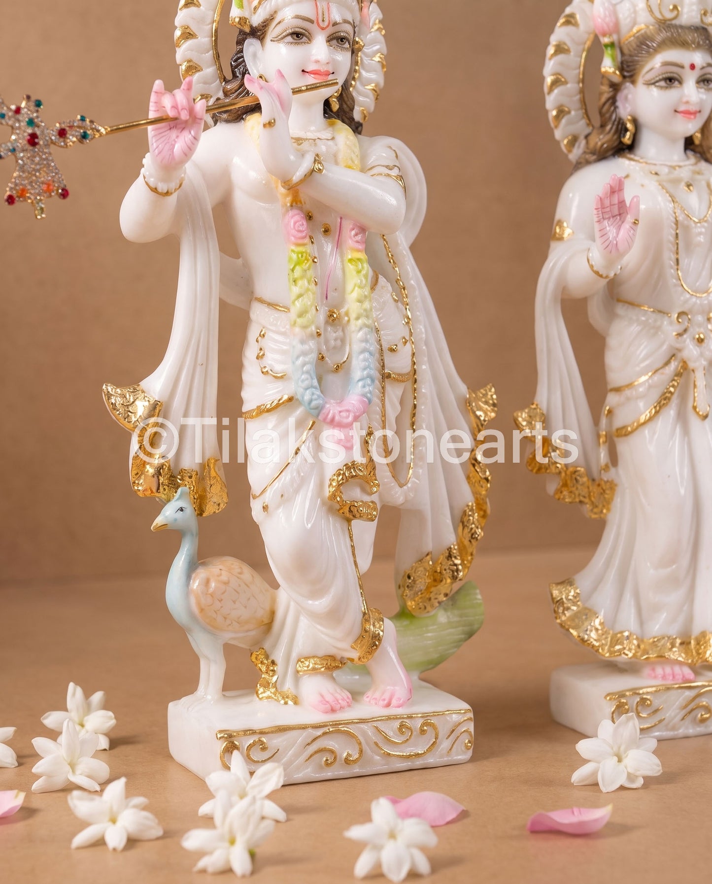 The Divine Radha Krishna Pair 12" Vietnam Pure White Marble Idol
