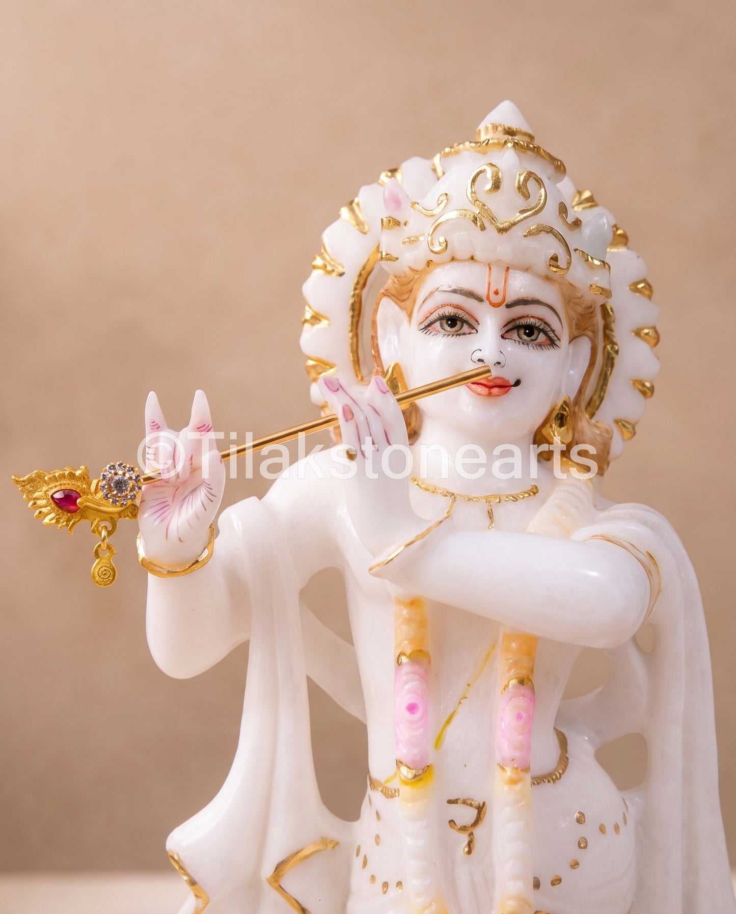 Lord Krishna 9" Vietnam Pure White Marble Idol