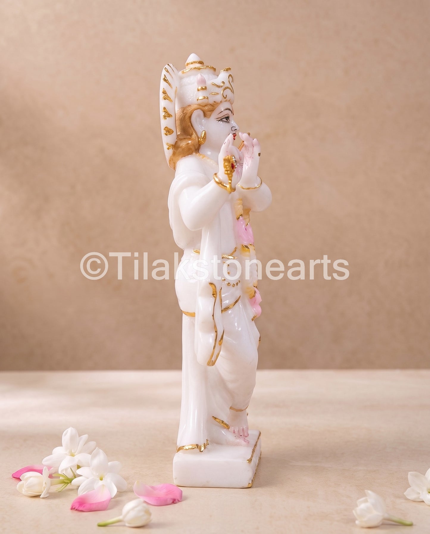 Lord Krishna 9" Vietnam Pure White Marble Idol