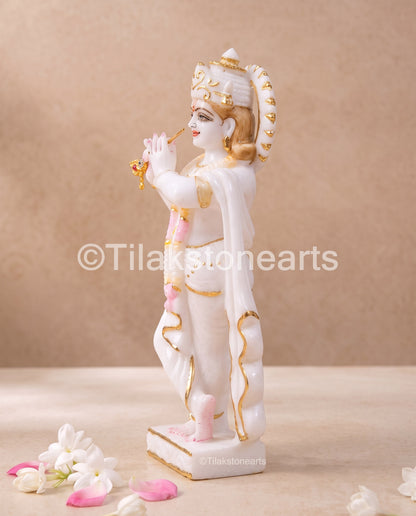 Lord Krishna 9" Vietnam Pure White Marble Idol