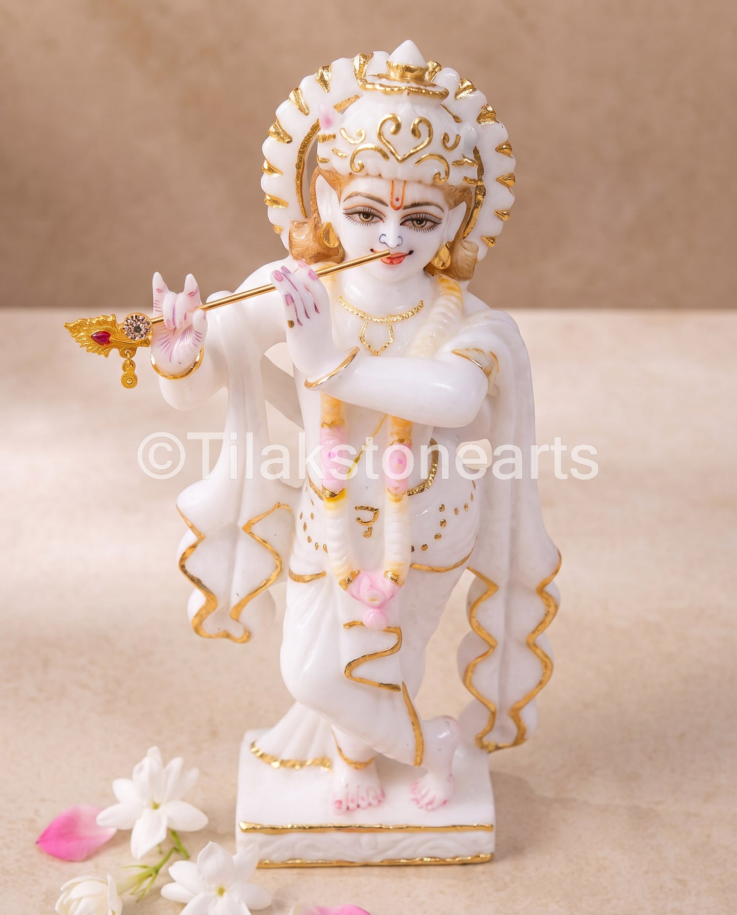 Lord Krishna 9" Vietnam Pure White Marble Idol