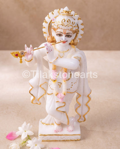 Lord Krishna 9" Vietnam Pure White Marble Idol