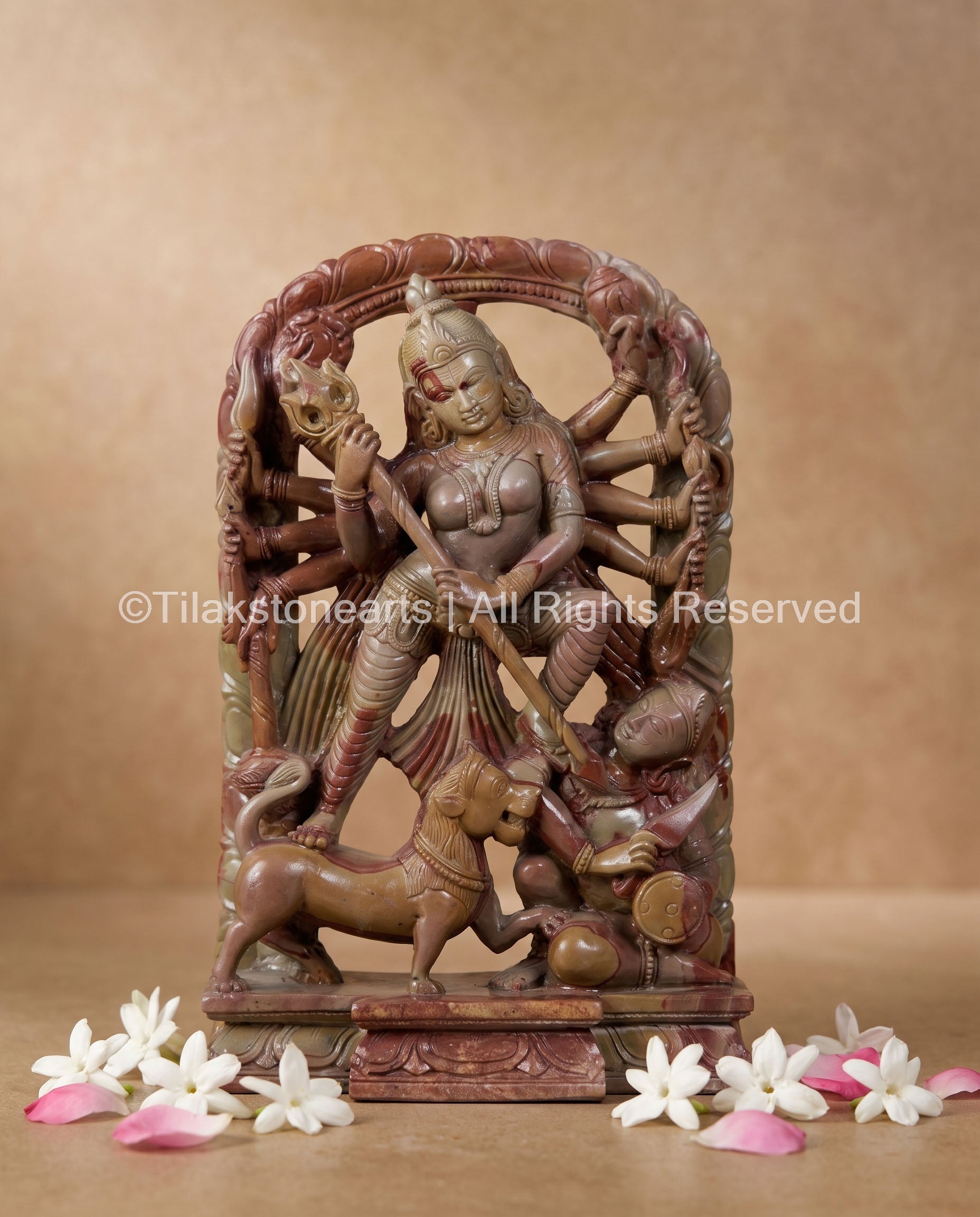 Maa Durga Shakti Defeating Mahisura Idol 9" Pure Natural Oakwood Stone