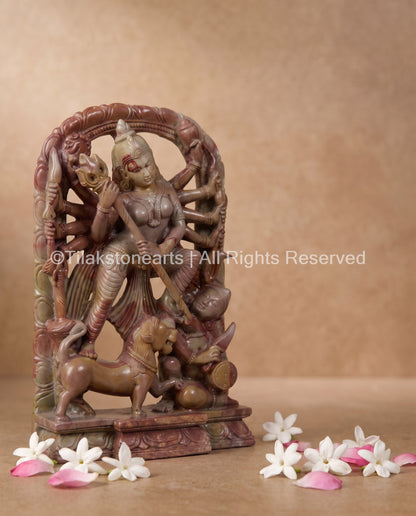 Maa Durga Shakti Defeating Mahisura Idol 9" Pure Natural Oakwood Stone