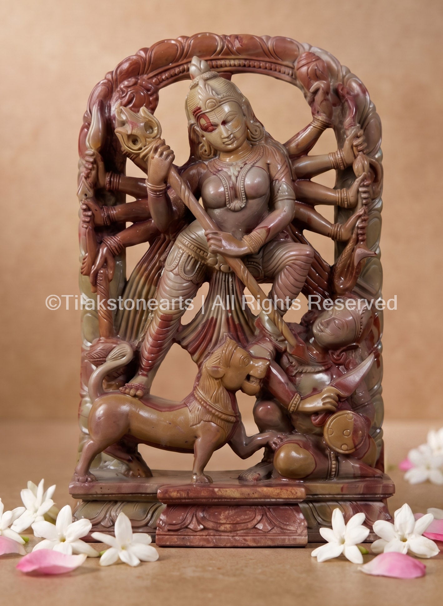 Maa Durga Shakti Defeating Mahisura Idol 9" Pure Natural Oakwood Stone
