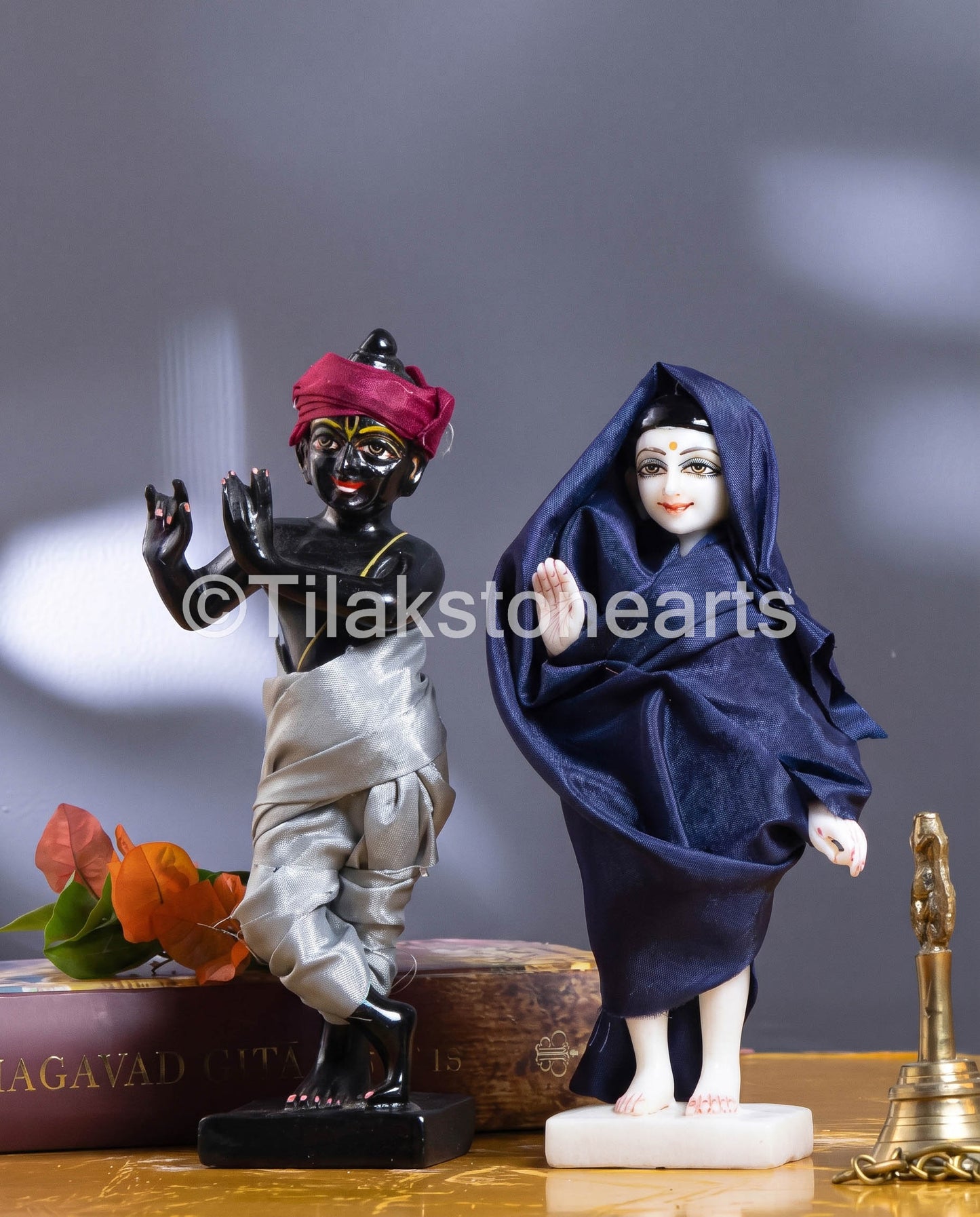 Isckon Radha Krishna 9" Vietnam Pure White & Natural Black Marble