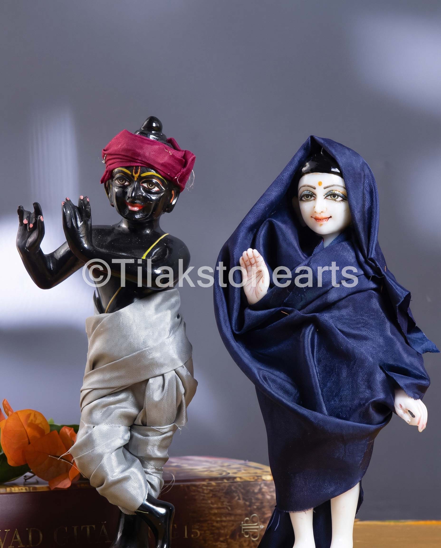Isckon Radha Krishna 9" Vietnam Pure White & Natural Black Marble