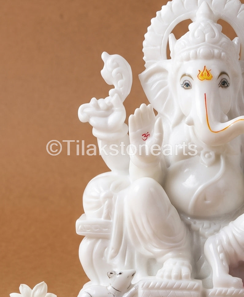 Lord Ganpati Ganesha 11" Vietnam Pure White Marble Idol