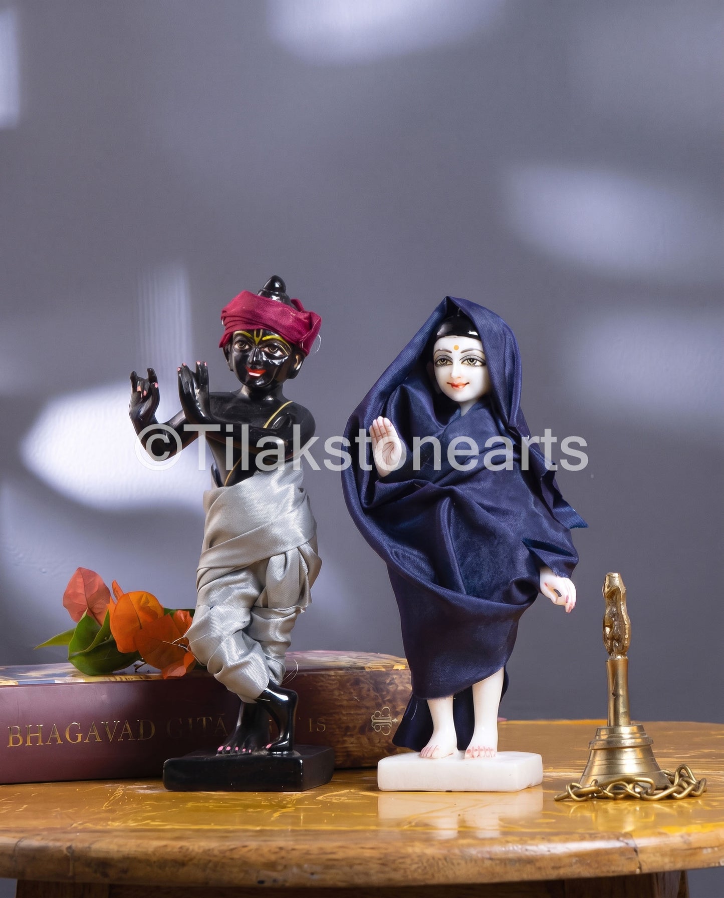 Isckon Radha Krishna 9" Vietnam Pure White & Natural Black Marble