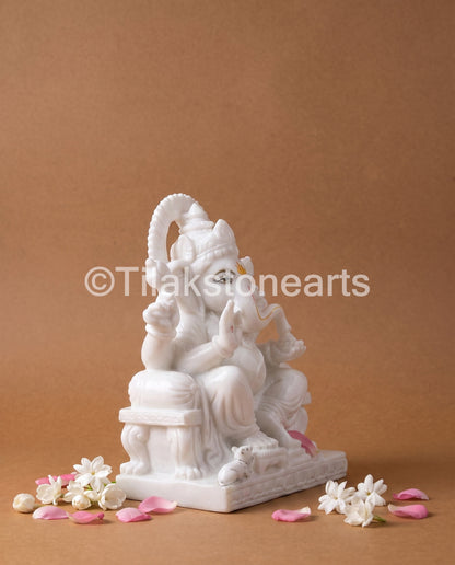 Lord Ganpati Ganesha 11" Vietnam Pure White Marble Idol
