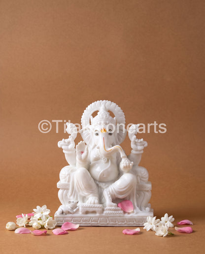 Lord Ganpati Ganesha 11" Vietnam Pure White Marble Idol
