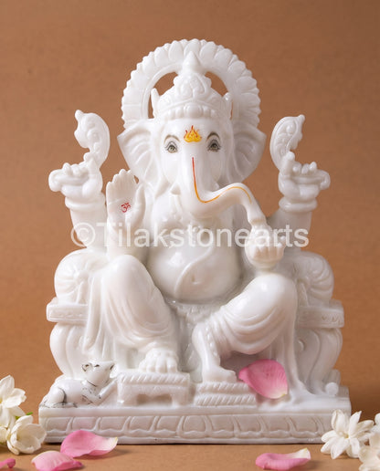 Lord Ganpati Ganesha 11" Vietnam Pure White Marble Idol