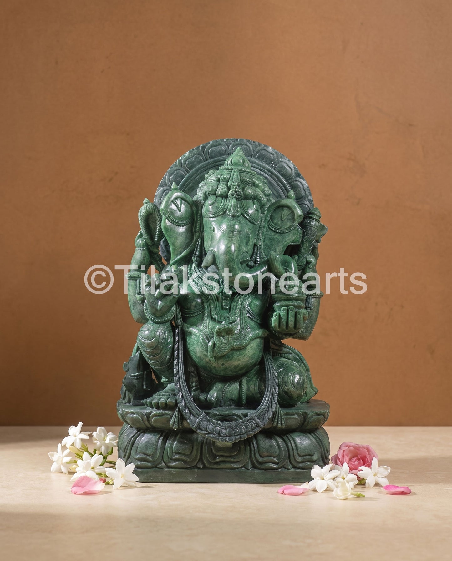 Lord Ganpati Ganesha 24" Pure Natural Jade Onyx Stone Idol