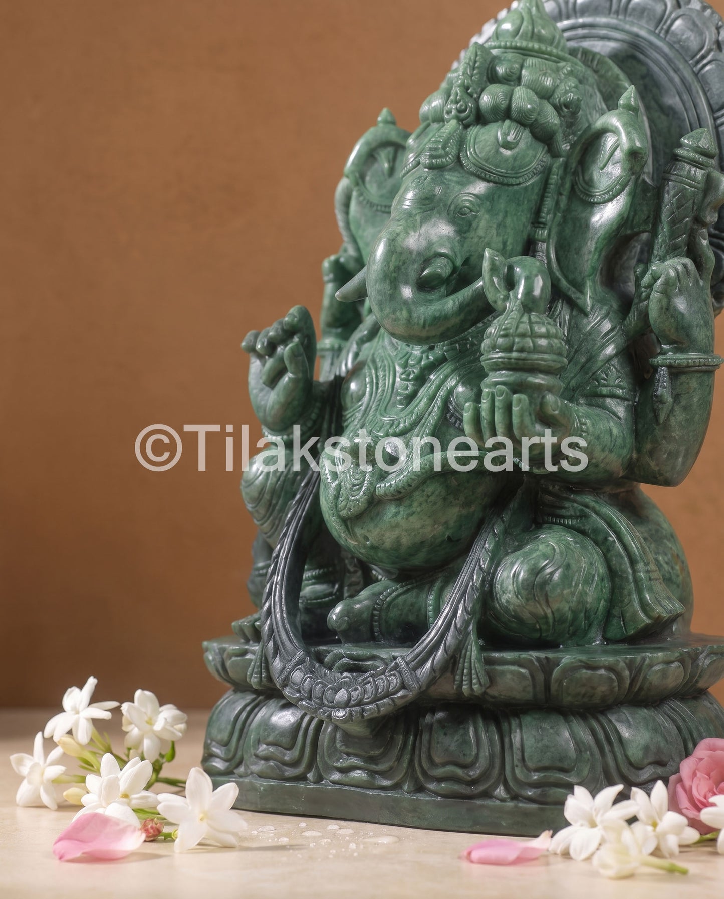 Lord Ganpati Ganesha 24" Pure Natural Jade Onyx Stone Idol