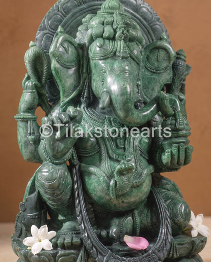 Lord Ganpati Ganesha 24" Pure Natural Jade Onyx Stone Idol
