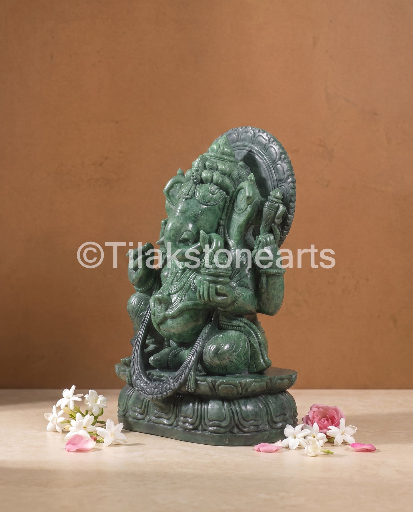 Lord Ganpati Ganesha 24" Pure Natural Jade Onyx Stone Idol