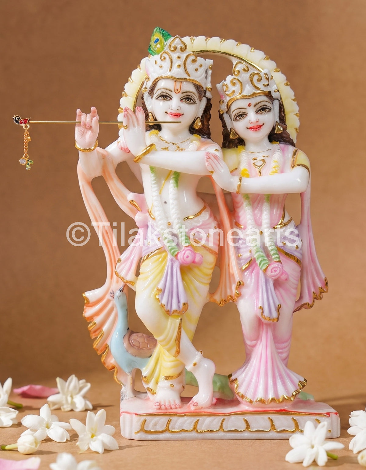 The Divine Radha Krishna Pair 11" Vietnam Pure White Marble Idol