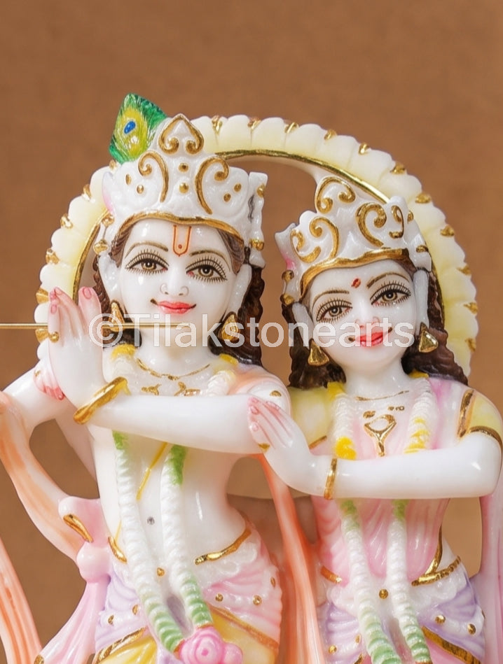 The Divine Radha Krishna Pair 11" Vietnam Pure White Marble Idol