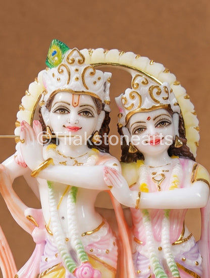 The Divine Radha Krishna Pair 11" Vietnam Pure White Marble Idol