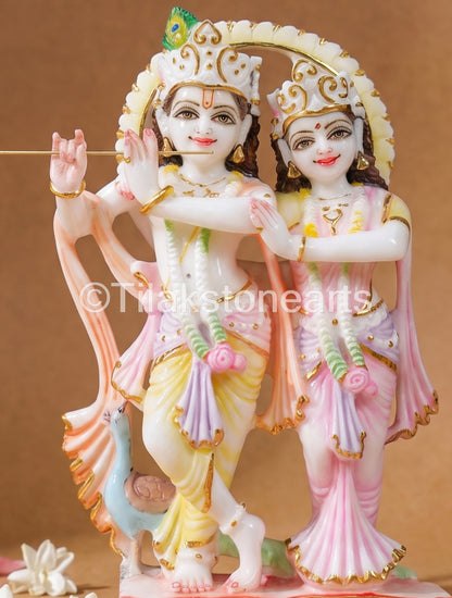 The Divine Radha Krishna Pair 11" Vietnam Pure White Marble Idol