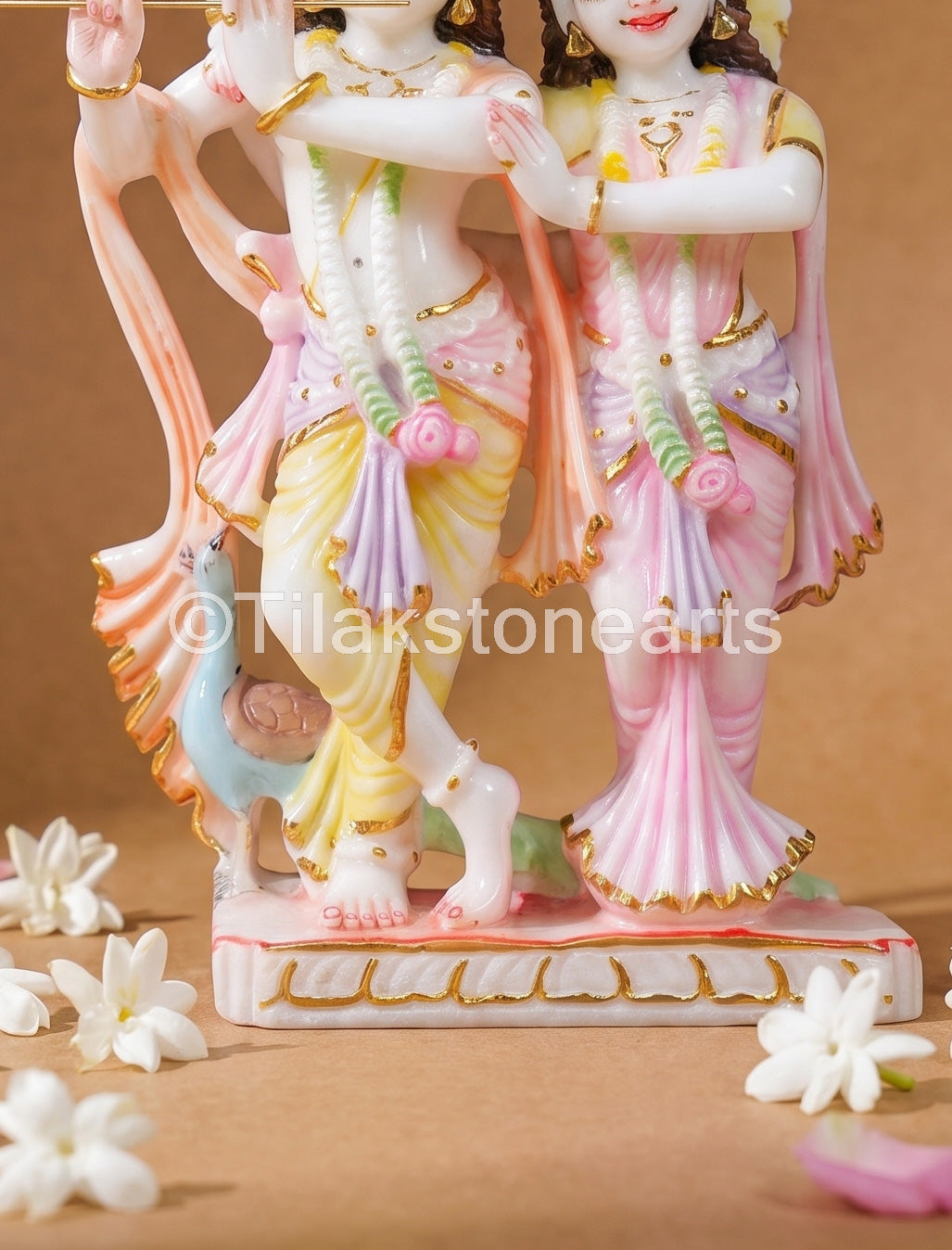 The Divine Radha Krishna Pair 11" Vietnam Pure White Marble Idol