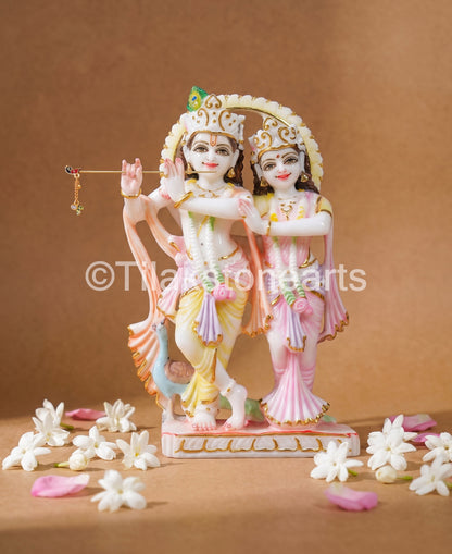 The Divine Radha Krishna Pair 11" Vietnam Pure White Marble Idol