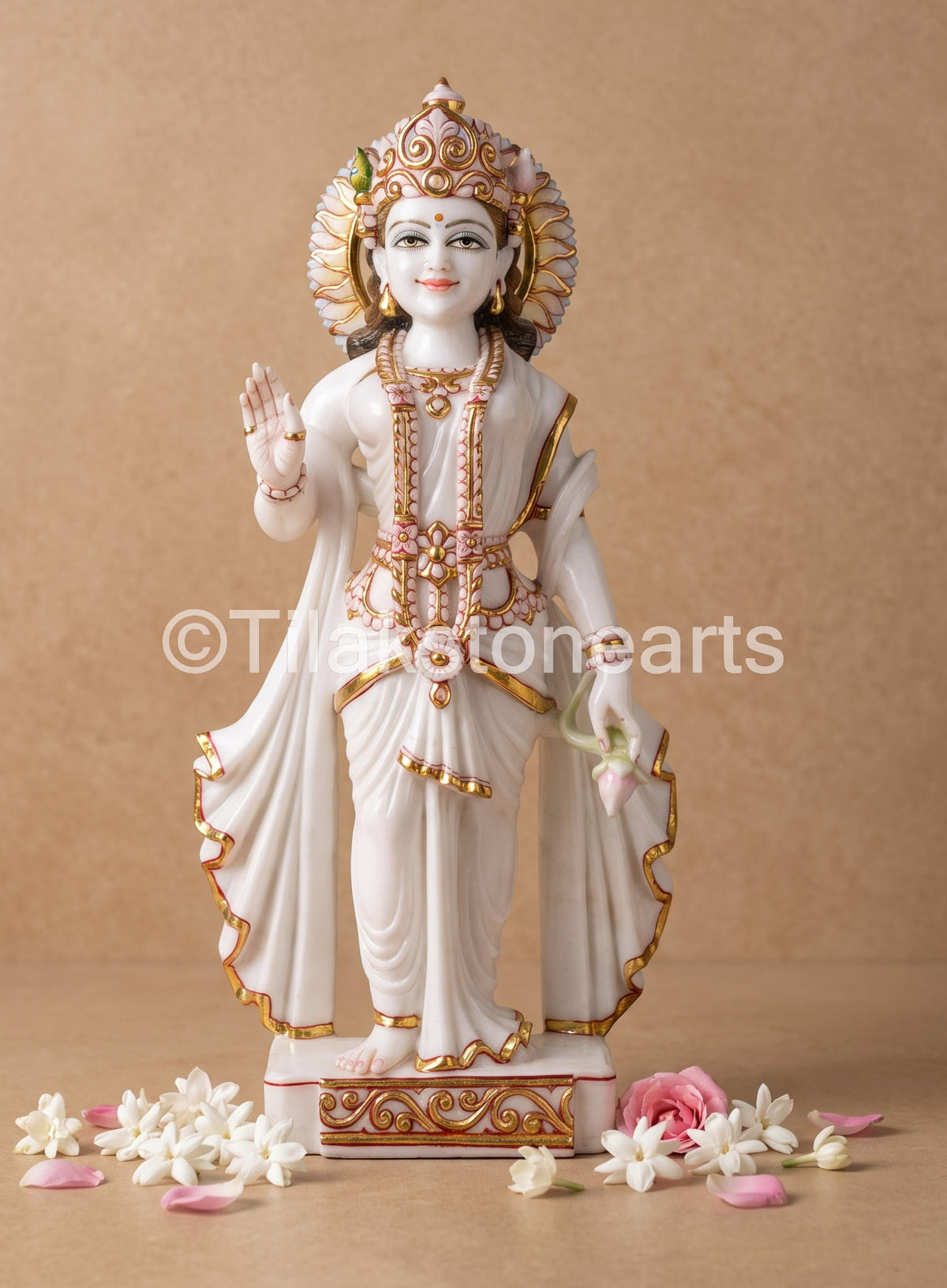 The Divine Radha Krishna Pair 24" Vietnam Pure White Marble Idol