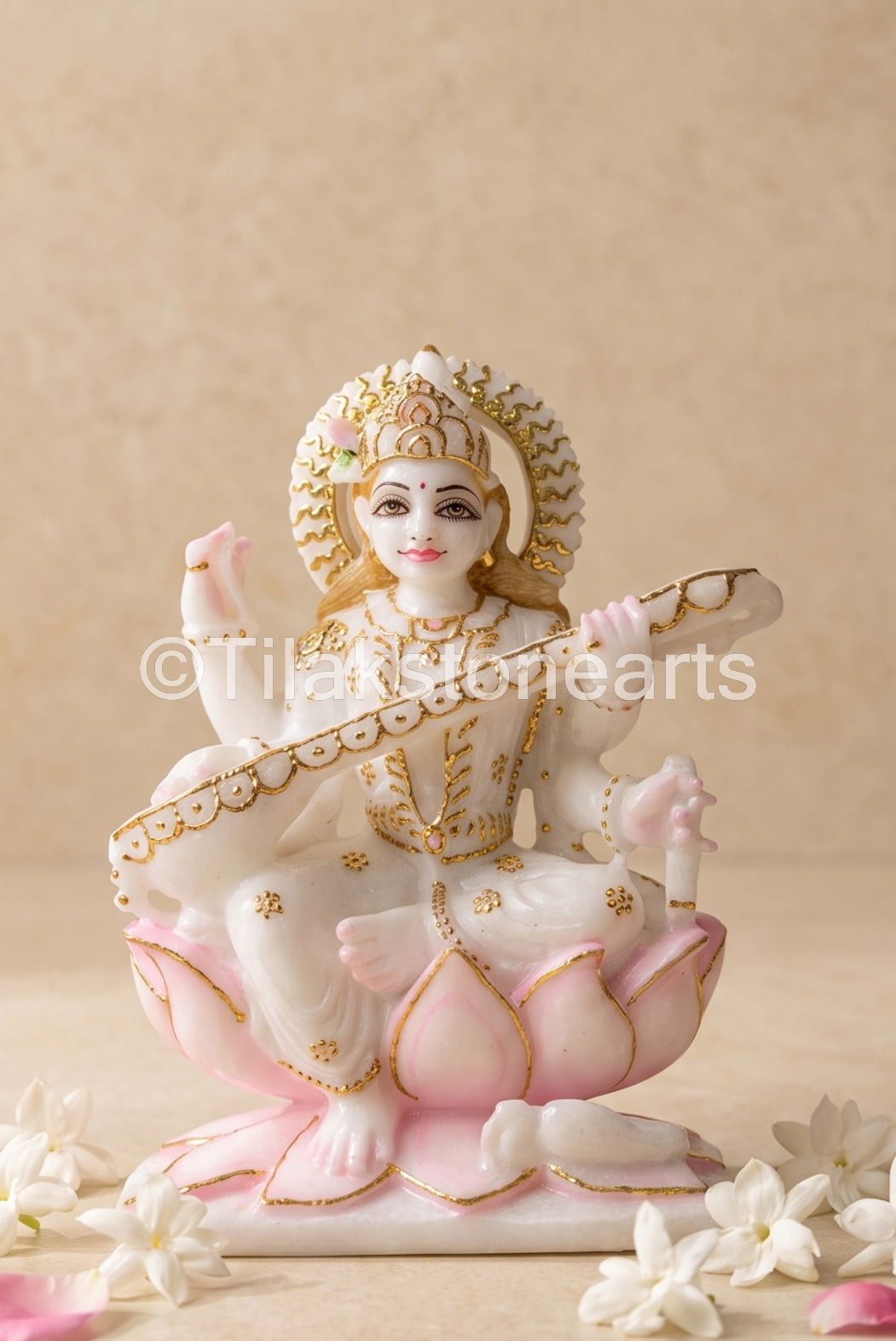 Gyan Devi Saraswati Mata 7" Vietnam Pure White Marble Idol